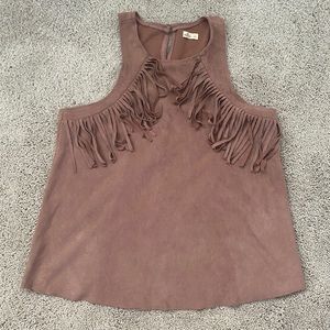 Hollister Mauve Faux Suede Fringe Halter Tank